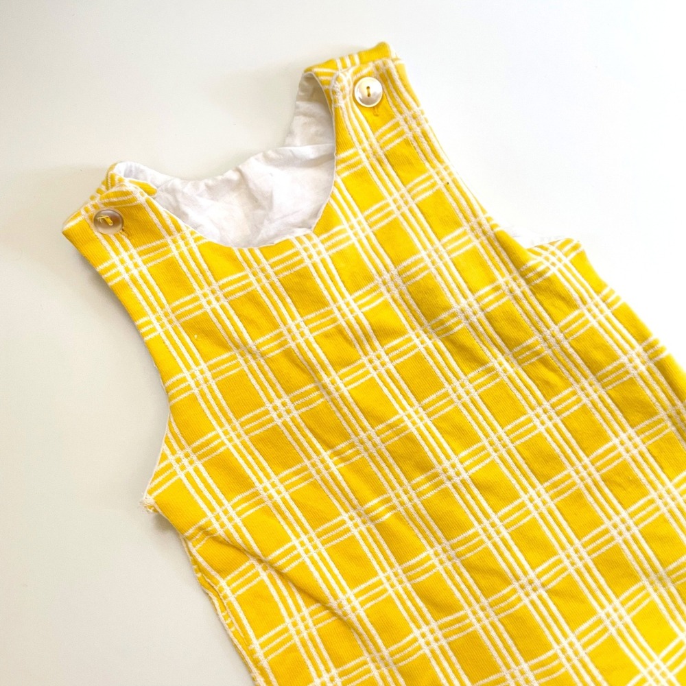 Vintage 60s Yellow Plaid Knit Romper Jumper Baby Toddler 12-18 Mo‎ Retro Mod